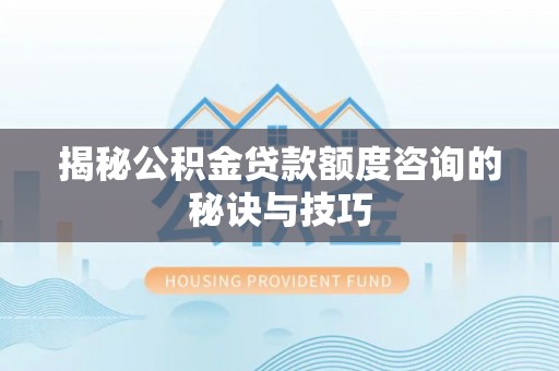 定远揭秘公积金贷款额度咨询的秘诀与技巧